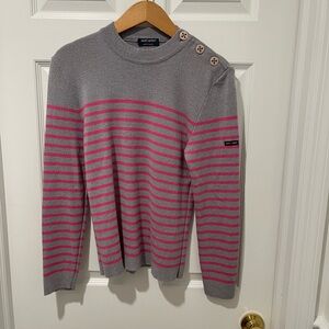 Saint James women’s Breton Sweater in Gray and Pink Stripes